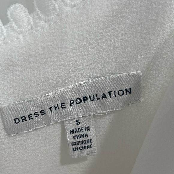 Dress The Population • Solid White Ivory Scalloped Trim Dress• Adrian - Picture 2 of 5